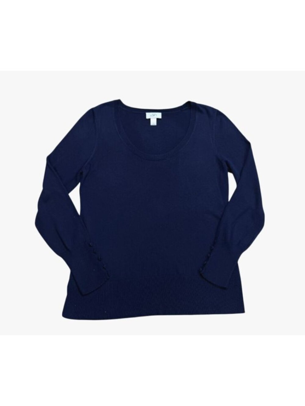 Ann Taylor LOFT Navy Button Cuff Sweater Women's Large Long Sleeve Knit